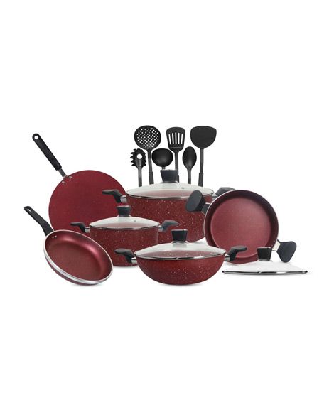 iShopping - SK Cookware Marble Coating Copper Cookware Gift Set Maroon - 16 Pieces