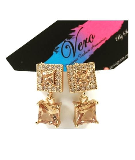 iShopping - Vero by Sania Gold Plated Zircon Square Earring Champagne (E-255C)