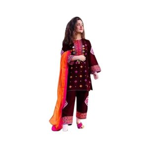 RG Shop 2 PC Embroidery Shirt &amp;amp;amp; Trouser for Women.-Red
