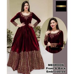 Pista Collection 2Pcs Neck Sleeves Embroidered Maxi-Mahroon