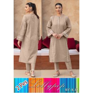 RG Shop Cotton Embroidery  2 pes suit for Women. -Cream