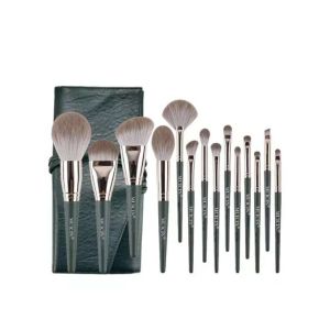 Muicin Green Leather Pouch Professional Makeup Brush Set – 14Pc