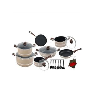 Domestic Non Stick Jumbo Cookware Gift Set Beige - 21 Pieces