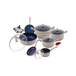 Domestic Non Stick Stylish Cookware Set Beige - 21 Pieces (0080)
