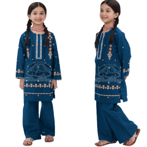 Rg Shop Embroidered Kid’s 2-Piece Suit for Girl-Blue