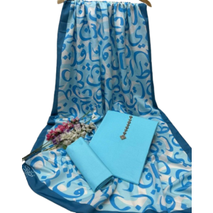 Shah Kamal Fabrics Unstitched Suit For Women 3-Pcs-Light Blue