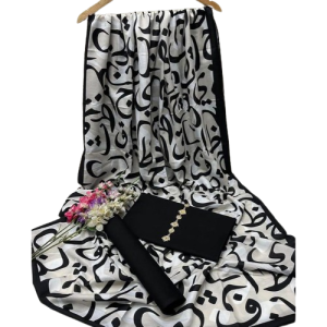 Shah Kamal Fabrics Unstitched Suit For Women 3-Pcs-Black