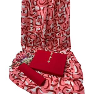 Shah Kamal Fabrics Unstitched Suit For Women 3-Pcs-Red