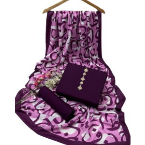 Shah Kamal Fabrics Unstitched Suit For Women 3-Pcs-Purple
