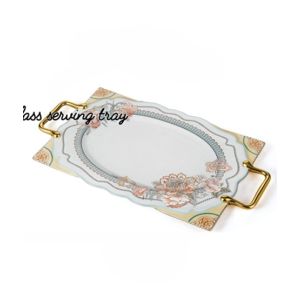 Easy Shop 12” Flower Printed Serving Tray With Steel Handle