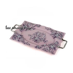 Easy Shop 12” Flower Serving Tray With Steel Handle Purple