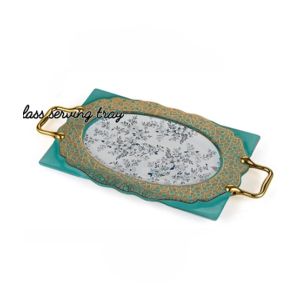 Easy Shop 12” Glass Serving Tray With Steel Handle Green