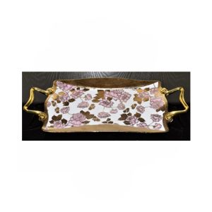 Easy Shop 12” Printed Serving Tray With Steel Handle Golden