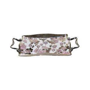 Easy Shop 12” Printed Serving Tray With Steel Handle Silver
