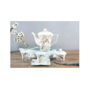 Easy Shop Marble Print Ceramic Tea Set -15 Pcs-White
