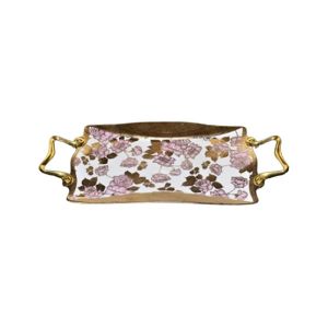 Easy Shop 16” Printed Serving Tray With Steel Handle Golden