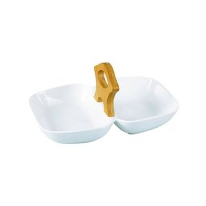 Easy Shop 2 Section Serving Dish with Wooden Handle
