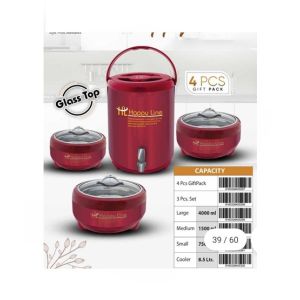 Easy Shop 3 Hotpot And 1 Cooler Set Of 4 Maroon (1395)