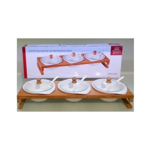 Easy Shop 3Pcs Ceramic Sauces Set with Glass Lid