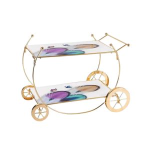 Easy Shop Golden Frame 2 Floor Serving Trolley Dish-Purple