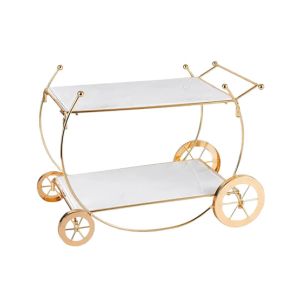 Easy Shop Golden Frame 2 Floor Serving Trolley Dish-White