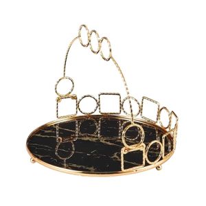 Easy Shop Golden Frame Basket Style Serving Tray-Black