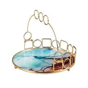 Easy Shop Golden Frame Basket Style Serving Tray-Blue