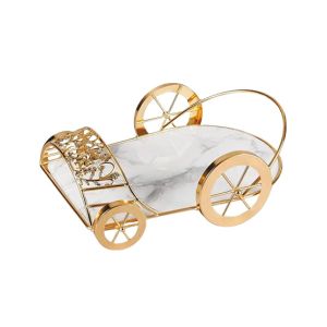Easy Shop Golden Frame Serving Cart Dish for Cake-White