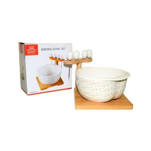 Easy Shop Salad Bowl With Fork & Bamboo Stand