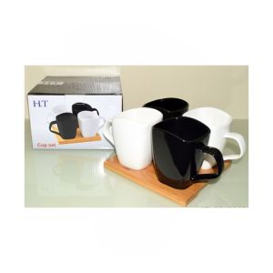 Easy Shop Tea Cup Set Of 4 With Bamboo Tray (0934)