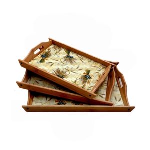 Easy Shop Wooden Serving Tray Set Of 3 Pcs