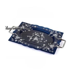 Easy Shop 15” Flower Serving Tray With Steel Handle Blue (1444)