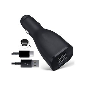 Gear Link Dual Port USB Car Charger with Type-C Cable Black