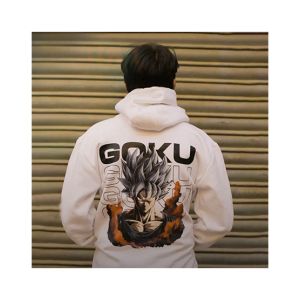 Genteez Goku Digital Printed Pullover Hoodie For Men-White-Small