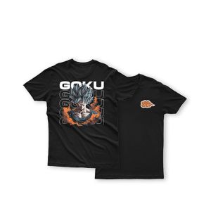 Genteez Goku Front and Back Digital Printed T Shirt For Men-Black-Extra Large