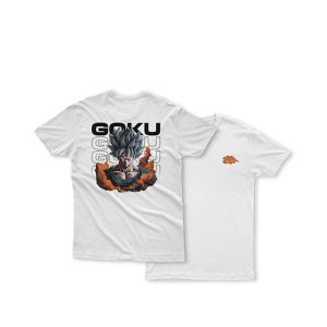 Genteez Goku Front and Back Digital Printed T Shirt For Men-White-Extra Large