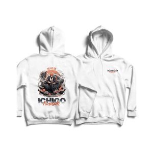 Genteez Ichigo Kurosaki Digital Printed Pullover Hoodie For Men-White-Large