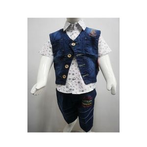 Madina Fashion Denim Shot And Shirt With Denim Waistcoat For Boys (Su-00003)