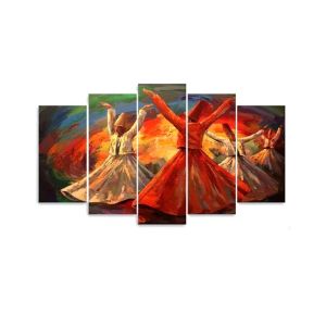 Maguari Sufi Red Oil Painting Synthetic Canvas Small Wall Frame 5 Pcs (0680)