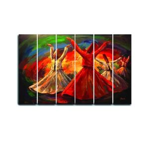 Maguari Sufi Red Oil Painting Synthetic Canvas Small Wall Frame 6 Pcs (0681)