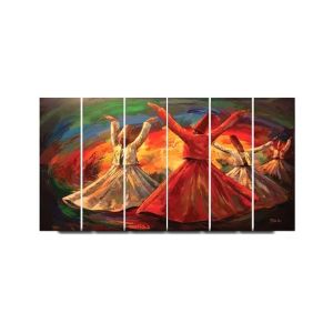 Maguari Sufi Redish Canvas Medium Wall Frame 6 Pcs (0689)