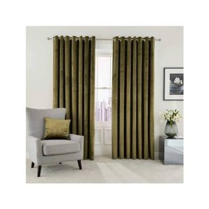 Maguari Velvet Jacquard Curtains 2 Pcs Mehndi Color