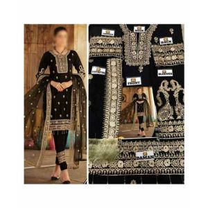 Mehakmall Embroidery Chiffon Party Wear Suit For Women Black