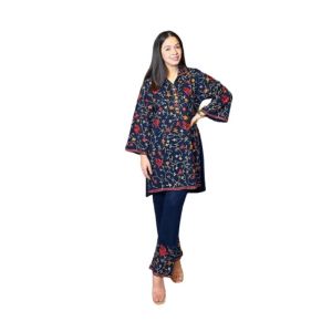 Azhari Traders Multi Shirt With Embroidery Trouser 2Pcs  -Blue