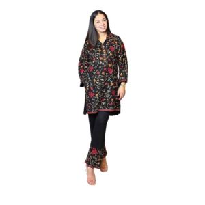 Azhari Traders Multi Shirt With Embroidery Trouser 2Pcs  -Black