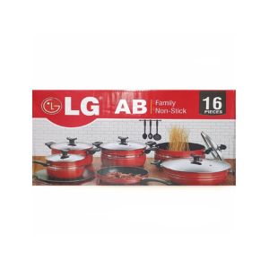 Non Stick Cookware Set Maroon - 16 Pieces