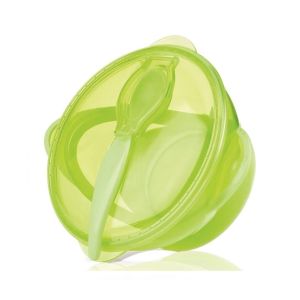 Nuby Suction Bowl With LID And Spoon Green (ID5419)