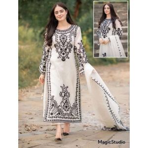 Pista Collection Embroidery Shirt and Dupatta 3 Piece Suit For Women - One Size-Black