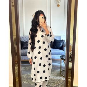 Pista Collection Polka Dot Print 2 Piece Suit For Women Black - One Size