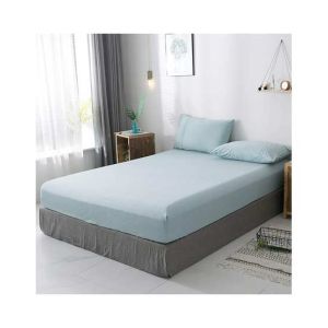 Rainbow Linen Jersey Fitted Bed Sheet King Size Light Blue (RHP121)